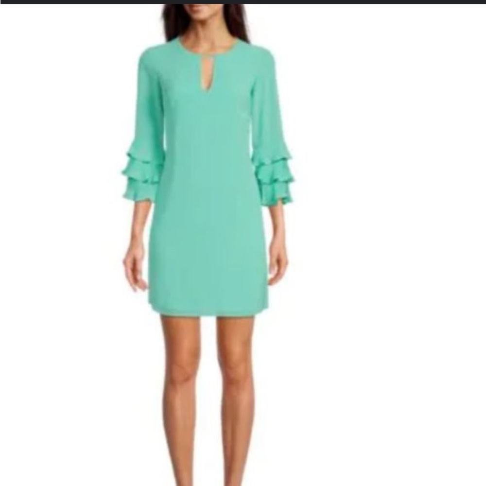 Vince Camuto Teal Mini Dress with Ruffle Sleeves